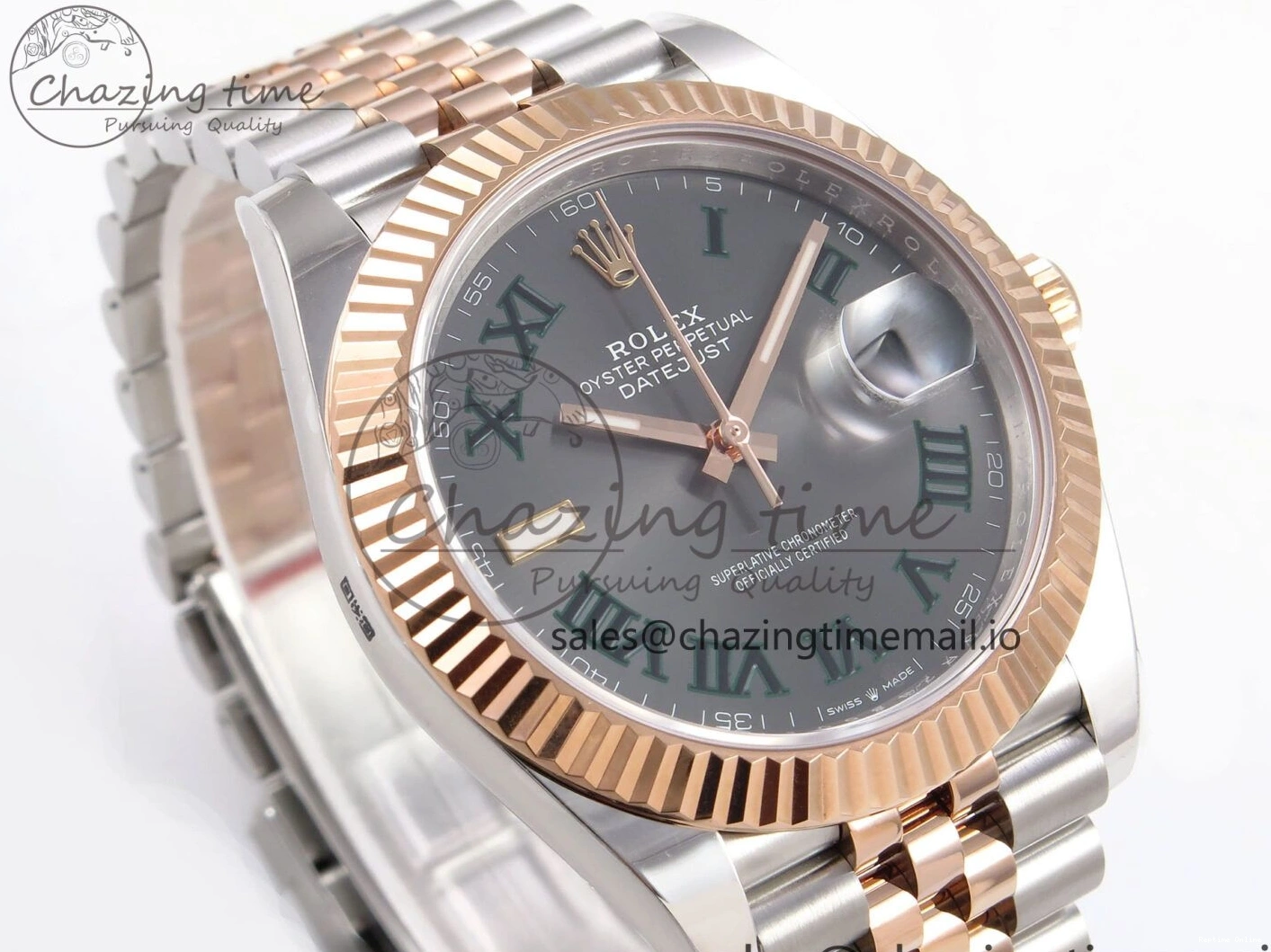 0214 DateJust 41 126331 ARF 1:1 Best Edition 904L Steel Gray Dial Green Roman Marker on SS RG Jubilee Bracelet SH3235（Gain Weight） FastDry 1103